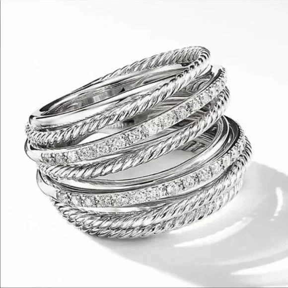 MULTI LAYER 925 STERLING SILVER DIAMOND RING, CUTE RING, SHINY RING. - Picture 2 of 4
